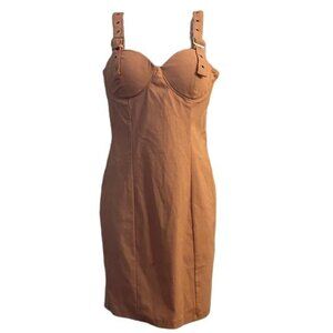 Haute Monde Brown Buckle Strap Bustier Bodycon Mini Dress Size L